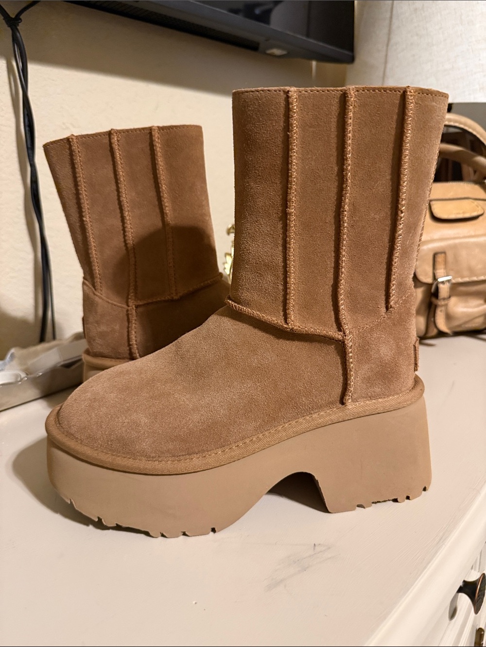 UGG Women's Suede Platform Ankle Boots in Chestnut Brown